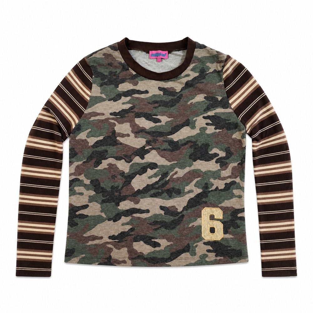 Edikted Camo Striped Long Sleeve Top Lace Number 6 Patch Y2K‎ Streetwear Large